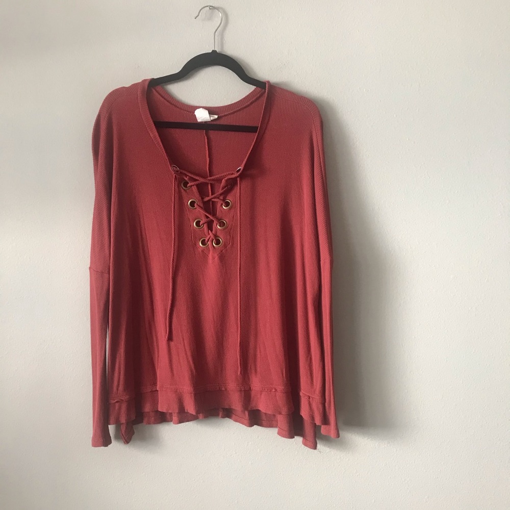 Red Lace Up LS